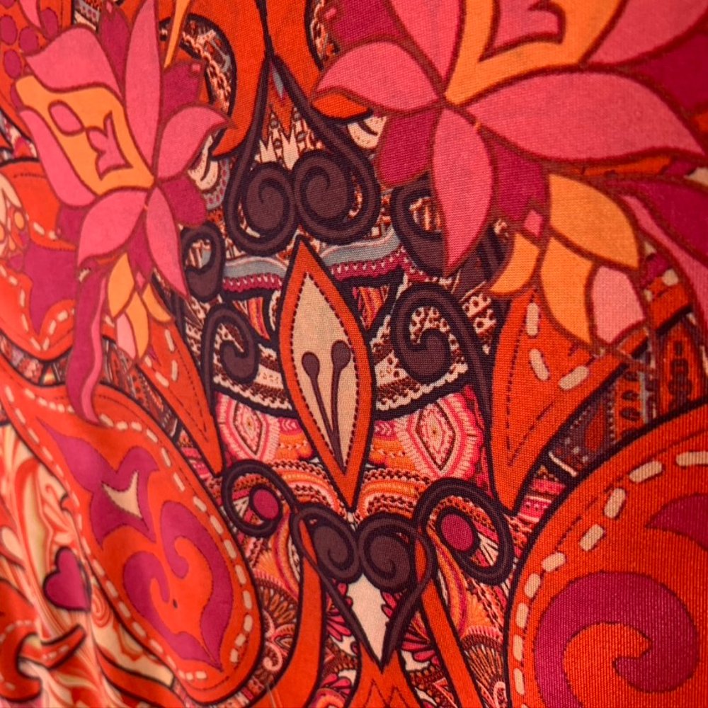 APT 9 Swoop Neck Orange/Red Pattern Boho Shirt, 1X, Dye sublimation, loose, flow - Picture 4 of 13